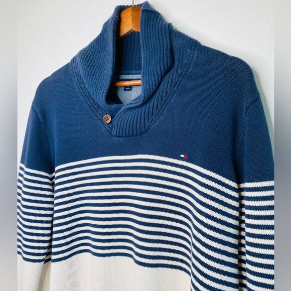 Tommy Hilfiger Cowl neck Sweater Striped Navy blue Size Large - Picture 4 of 7